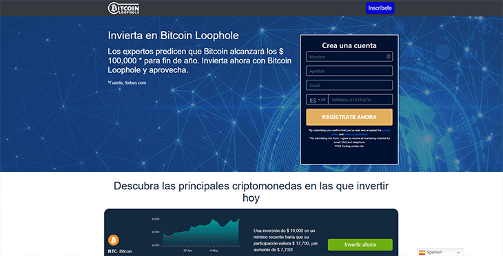 Mainpage Screenshot Bitcoin Loophole ES