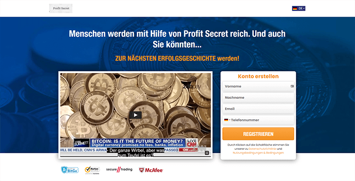 Mainpage Screenshot Profit Secret DE