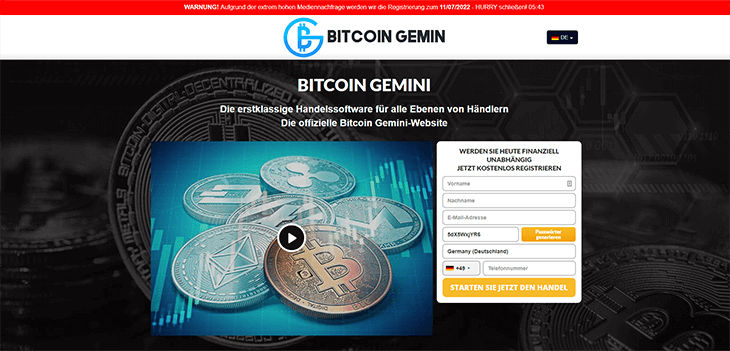 Mainpage Screenshot Bitcoin Gemini DE