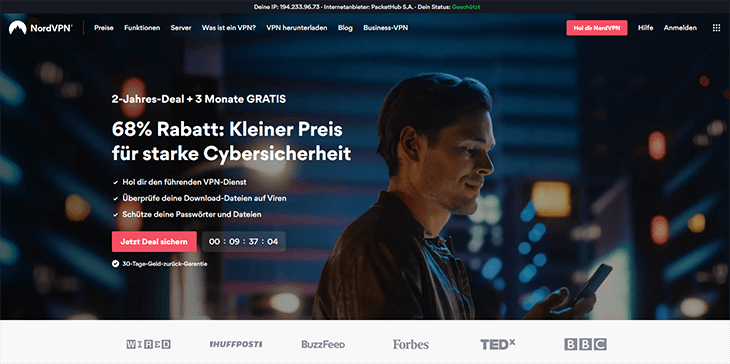 Ein Screenshot der NordVPN Startseite_1