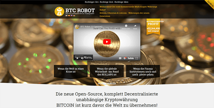 Mainpage Screenshot BTC Robot DE