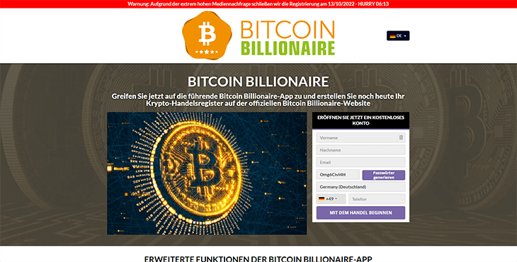 Mainpage Screenshot Bitcoin Billionaire DE
