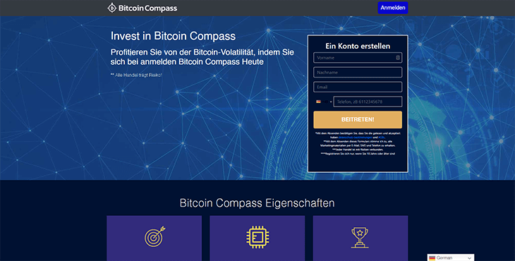 Mainpage Screenshot Bitcoin Compass DE
