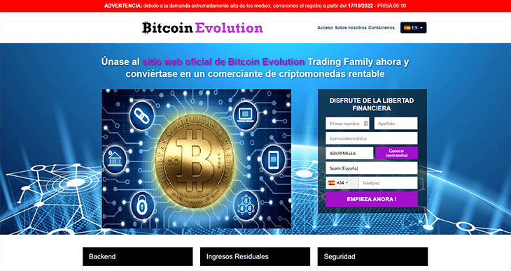 Mainpage Screenshot Bitcoin Evolution ES