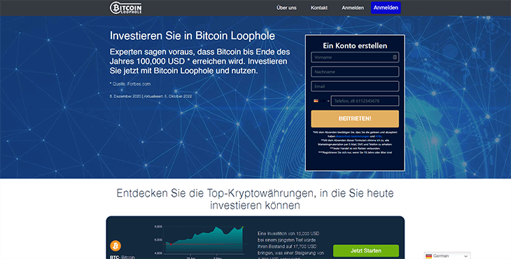 Mainpage Screenshot Bitcoin Loophole DE