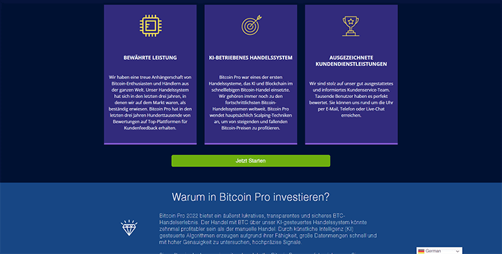 Mainpage Screenshot Bitcoin Pro 2 DE