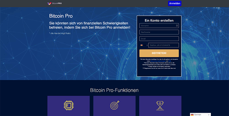 Mainpage Screenshot Bitcoin Pro DE