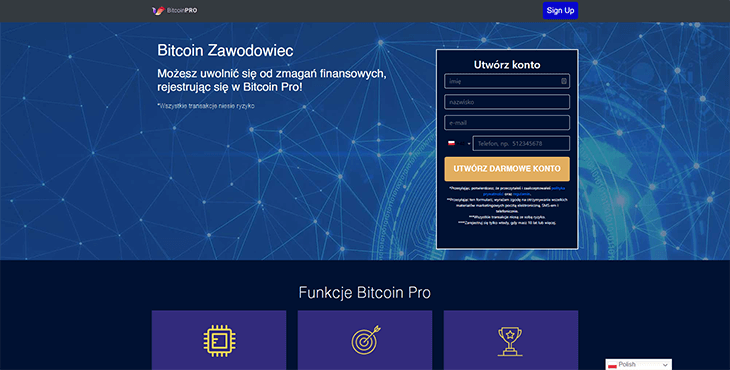 Mainpage Screenshot Bitcoin Pro PL