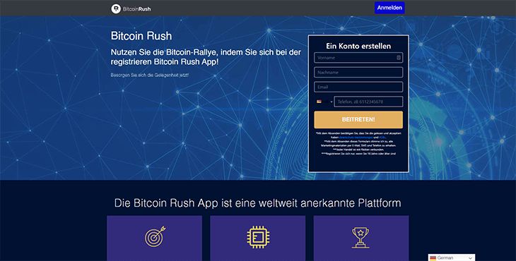 Mainpage Screenshot Bitcoin Rush DE