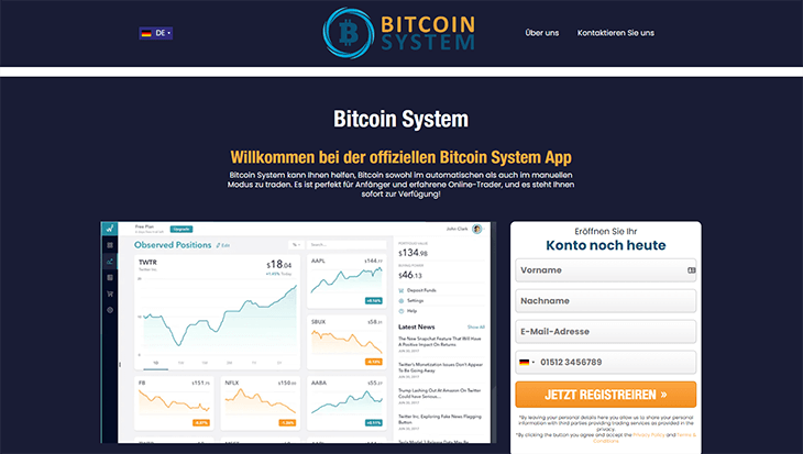 Mainpage Screenshot Bitcoin System DE