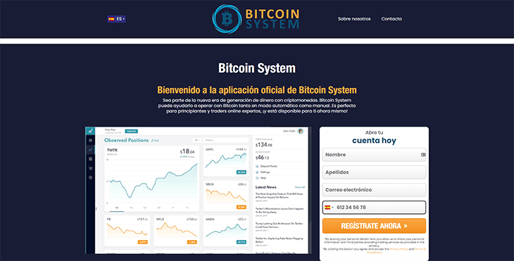 Mainpage Screenshot Bitcoin System ES