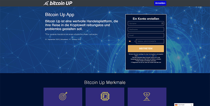 Mainpage Screenshot Bitcoin UP DE