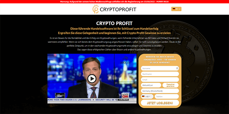 Mainpage Screenshot Crypto Profit DE