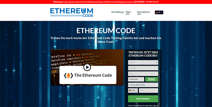 Mainpage Screenshot Ethereum Code DE