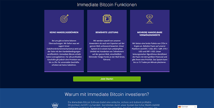 Mainpage Screenshot Immediate Bitcoin 2 DE