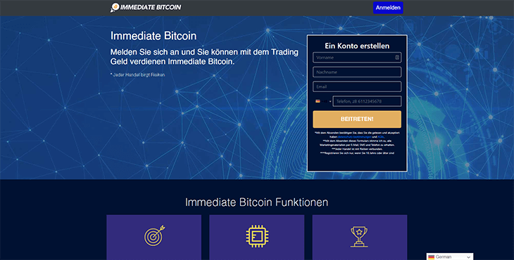 Mainpage Screenshot Immediate Bitcoin DE